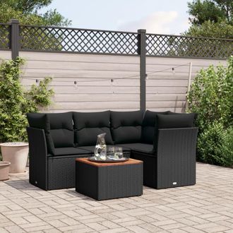 vidaXL Set De Muebles De Jard&iacute;n 5 Pzas Y Cojines Rat&aacute;n Sint&eacute;tico Negro Vidaxl