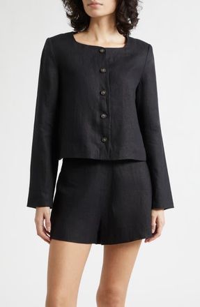 Poss&eacute; Emma Boxy Linen Jacket in Black at Nordstrom, Size Xx-Large