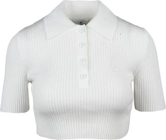 Courr&egrave;ges Tops, Dames, Wit, S, Polyester, Polo van gebreide stof