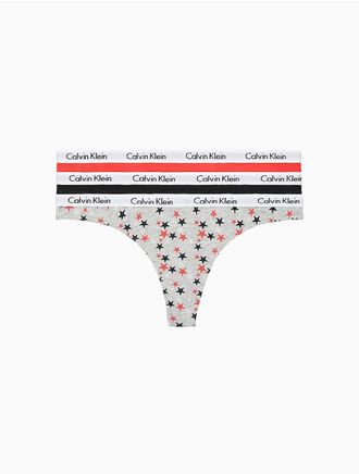 Calvin Klein Womens Carousel Logo Cotton 3-Pack Thong - Grey - XL