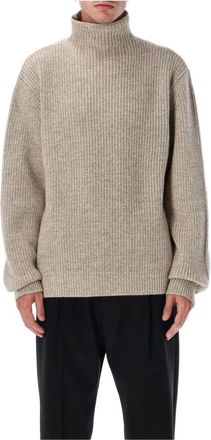 Christophe Lemaire Truien & Vesten, Heren, Beige, M, Stijlvolle Highneck Sweater