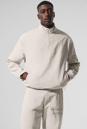 Alo | Light Weight Takeaway Track Pullover Top in Bone Beige, Size: 2XL