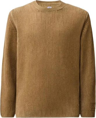 C.P. Company Cotton Chenille Special Dyed Crewneck Logo Sweater - Heren - Ronde hals truien - Beige - XL - Katoen - Truien & Vesten