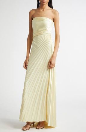 A.L.C. Bianca Pleated Strapless Gown in Light Canary at Nordstrom, Size 00