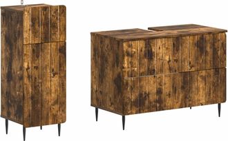 vidaXL Juego De Gabinete De Ba&ntilde;o De 2 Piezas Zwolle Roble Ahumado Vidaxl