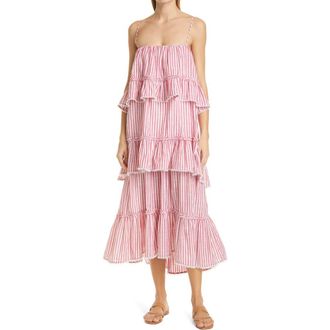 Cinq &agrave; Sept Avva Stripe Tiered Sundress in Red/white at Nordstrom Rack, Size 0