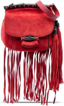 Gucci Pre-owned Gucci Small Suede Bamboo Nouveau Fringe Crossbody Unisex 347100 498879