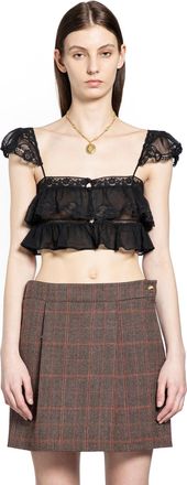 Chloé Silk Muslin and Lace Ruffled Crop Top
