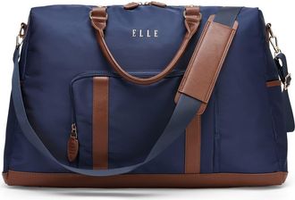 Elle Luxe Journey 30L Twill and Vegan Leather Weekender Duffel Bag in Navy at Nordstrom