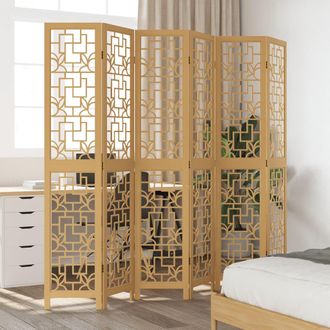 vidaXL Biombo Separador De 6 Paneles Madera Maciza Paulownia Marr&oacute;n Vidaxl