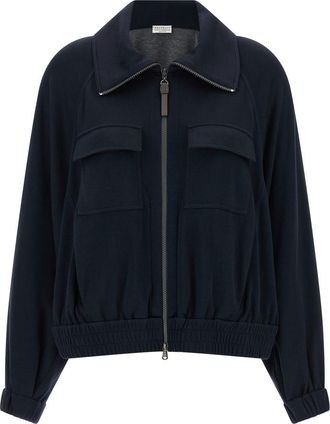 Brunello Cucinelli Blue Solid Shirt Collar Sweatshirt