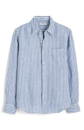 Madewell Linen & Organic Cotton Button-Up Shirt in Blue Stripe at Nordstrom, Size Xx-Large
