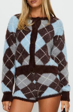 Princess Polly Kenlea Argyle Cardigan in Blue Argyle at Nordstrom, Size 6