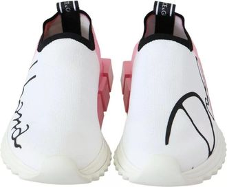 Dolce & Gabbana Womens Pink White Logo Sorrento Sneakers Shoes Polyester Viscose Pu Elastane