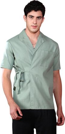 Campus Sutra Mens Sage Green Korean Wrap Shirt