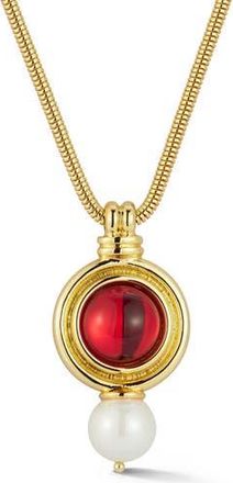 Chloe and Madison 18K Gold Plated Faux Pearl Bejeweled Pendant Necklace at Nordstrom Rack