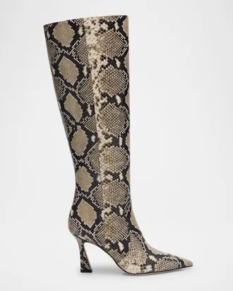 Stuart Weitzman 85mm Vinnie Snake-Printed Leather Knee-High Boots