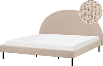 Beliani Cama Minimalista Boucl&eacute; Tapicer&iacute;a Poli&eacute;ster Somier Cabecero Semicircular 180 X 200 Cm Beige Margut