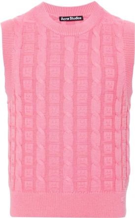 Acne Studios Face logo-appliqu&eacute; cable-knit jumper - unisex - Cotton/Wool/Polyester - S - Pink