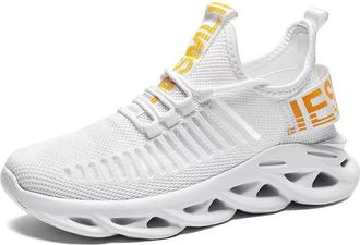 Generic Eestfy Lightweight Mesh Running Sneakers Breathable Knit Design with Wave Sole Casual Sports Trainers for Men & Women,White,6.5 UK