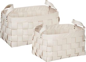 Beliani Beliani - Conjunto De 2 Cestas De Almacenaje Hechas A Mano Con Asas De Piel Sint&eacute;tica Beige Sippar