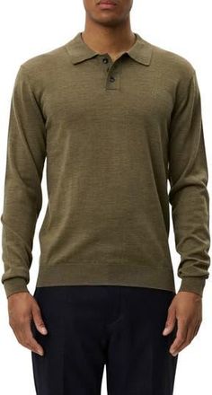 Les Deux Greyson Long Sleeve Wool Polo Sweater in Military Olive at Nordstrom Rack, Size Xx-Large