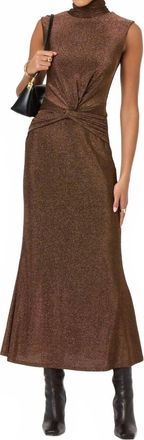 Astr Riana Metallic Twist Front Maxi Dress In Brown Metallic
