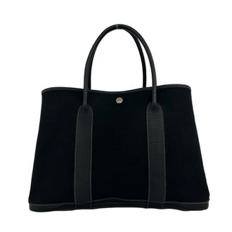 Herm&egrave;s Black Toile Officier Buffalo Leather Handbag Tote Bag (Pre-Owned)