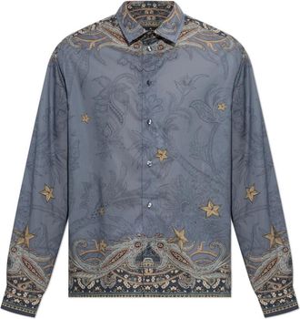 Etro Patroon Shirt - Heren - Casual Overhemden - Blauw - XL - Katoen - Overhemden