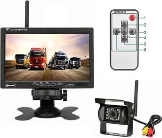OEM C&aacute;mara De Visi&oacute;n Trasera Inal&aacute;mbrica De 12v/24v - Visi&oacute;n Nocturna Con 18 Led Infrarrojos - Monitor Lcd Tft De 7 Pulgadas, Resistente Al Agua Ip67 - F&aacute;