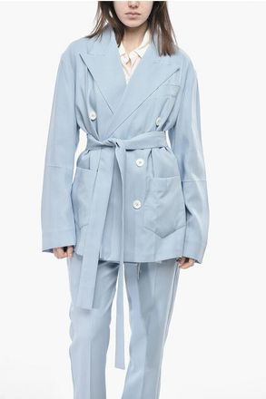 SETCHU Wool-Blend Double-Breasted Blazer With Belt size 44