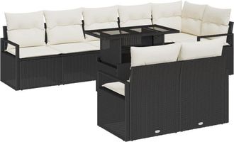 vidaXL Garden Sofa Set with Storage 9 pcs Black Poly rattan Vidaxl