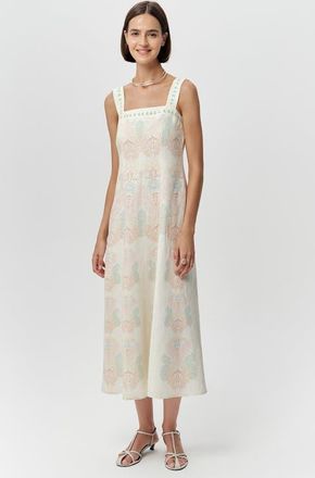 Exquise Elvis Square Neck Linen Midi Dress in Multi Color at Nordstrom, Size X-Small