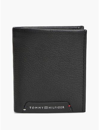 Tommy Hilfiger Mens Pebbled Leather Trifold Wallet - Black