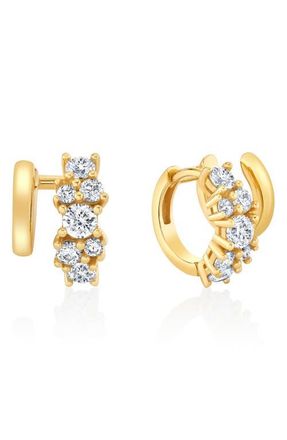 Crislu Pav&eacute; Cubic Zirconia Cluster Huggie Hoop Earrings in 18Kt Yellow Gold /Clear Stone at Nordstrom