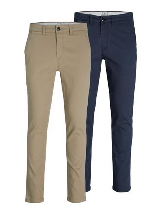 Jack & Jones Chinohose JACK & JONES SLIM FIT MARCO 2PCS, Herren, Gr. 27, L&auml;nge 30, beige, Twill, Obermaterial: 98% Baumwolle, 2% Elasthan, schmal lang, Hosen Chino