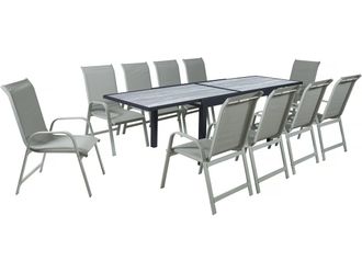 Habitat et Jardin Mesa Y Sillas De Jard&iacute;n lagos De Aluminio Extensible - 140/280 X 90 X 76 Cm - Asientos 10 - Gris Claro