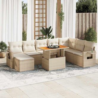 vidaXL Set De Sof&aacute;s De Jard&iacute;n Con Cojines 9 Pzas Rat&aacute;n Sint&eacute;tico Beige Vidaxl