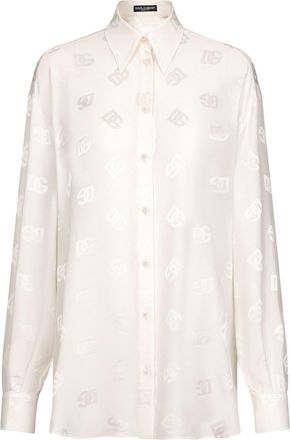Dolce & Gabbana DG-logo jacquard silk shirt - women - Silk - 40 - White