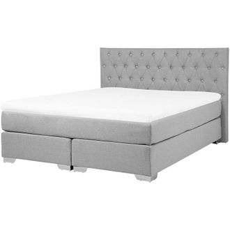 Beliani Cama Continental Tapizada Gris 160 X 200 Cm Con Colch&oacute;n Y Cabecero Acolchado Duchess
