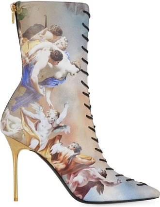 Balmain graphic-print lace-up ankle boots - women - Smooth Leather/CALFSKIN/Leather - 35.5 - Neutrals