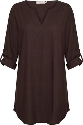 Cream Relaxte Tuniekjurk met V-Hals - Dames - Tunieken - Bruin - M - Overhemden