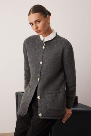 Trendyol Modest Dames Grijs Effen Lang Regular fit Modest Vesten