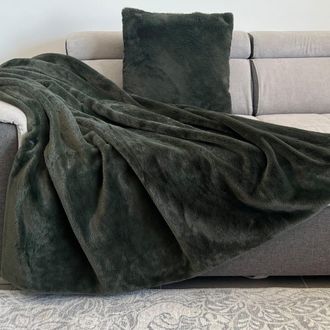 Alo Home 2 Piezas Manta imitaci&oacute;n piel pelo corto y Coj&iacute;n verde oscuro 45x45cm