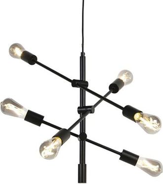QAZQA Industrial L&aacute;mpara Colgante Inteligente Industrial Negra Con 6 St64 Wifi - Sydney Acero Alargada Adecuado Para Led Max. 6 X 7 Watt - Qazqa