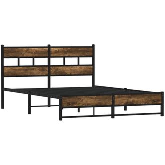 vidaXL Estructura De Cama Sin Colch&oacute;n Metal Roble Ahumado 135x190 Cm Vidaxl