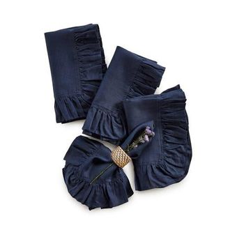 Solino Home Linen Dinner Napkins Set of 4, 20 x 20 Inch for Dining Table, Holiday and Everyday Table Decor - Gabrielle Ruffle in Navy at Nordstrom