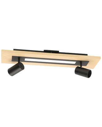 Eglo Eglo Torrestralle 2 Light Fixed Track Light With Wood & Black Finish With Adjustable Lamp Heads & Center Led Light