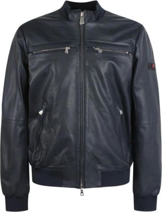 Peuterey Blauw Leren Jas met Gebreide Details - Heren - Leren en Su&egrave;de Jassen - Blauw - XL - Jassen