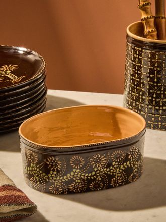 Poterie d'&Eacute;vires Flowers Hand-Painted Ceramic Oval Dish